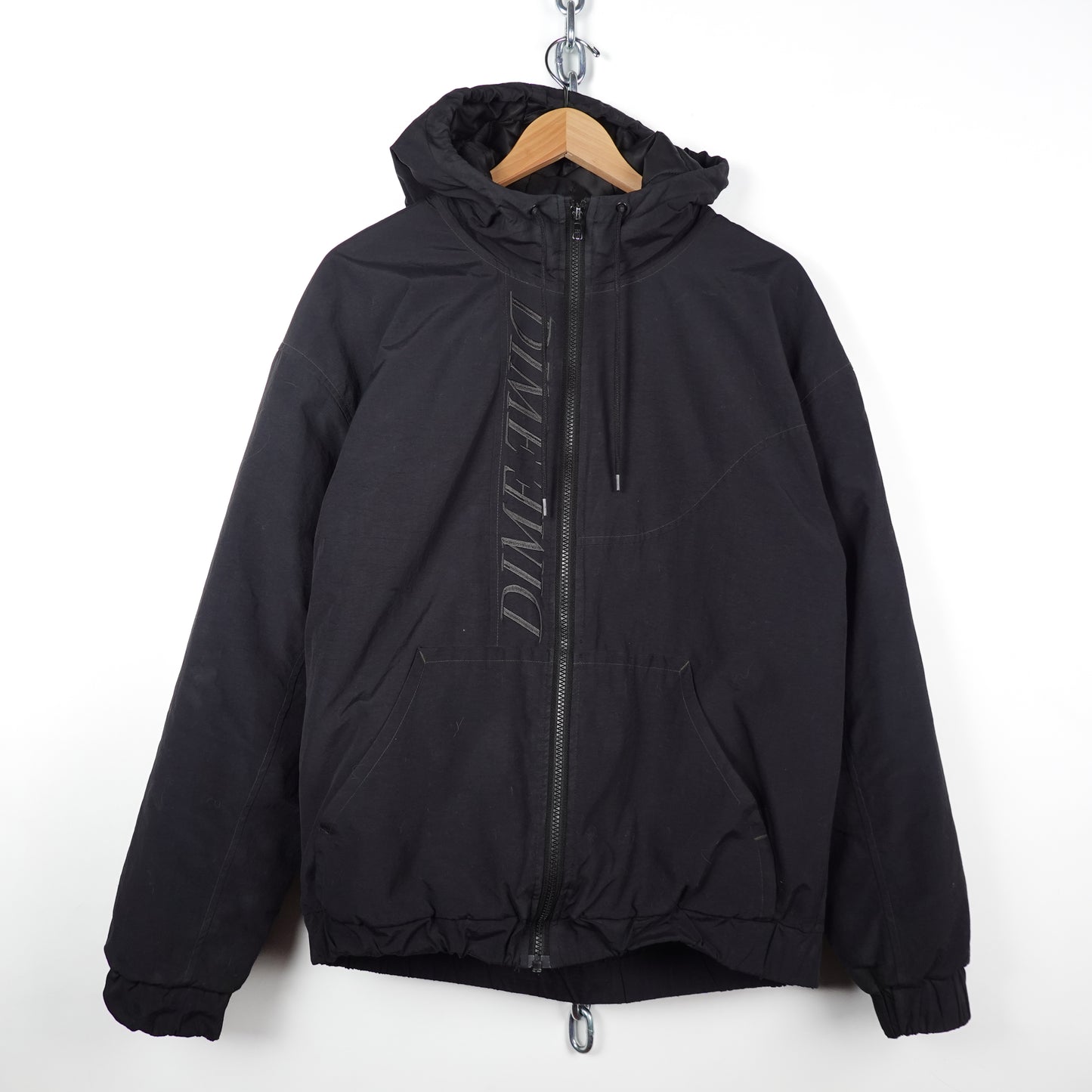Dime Quilted Black Hooded Jacket - Size L