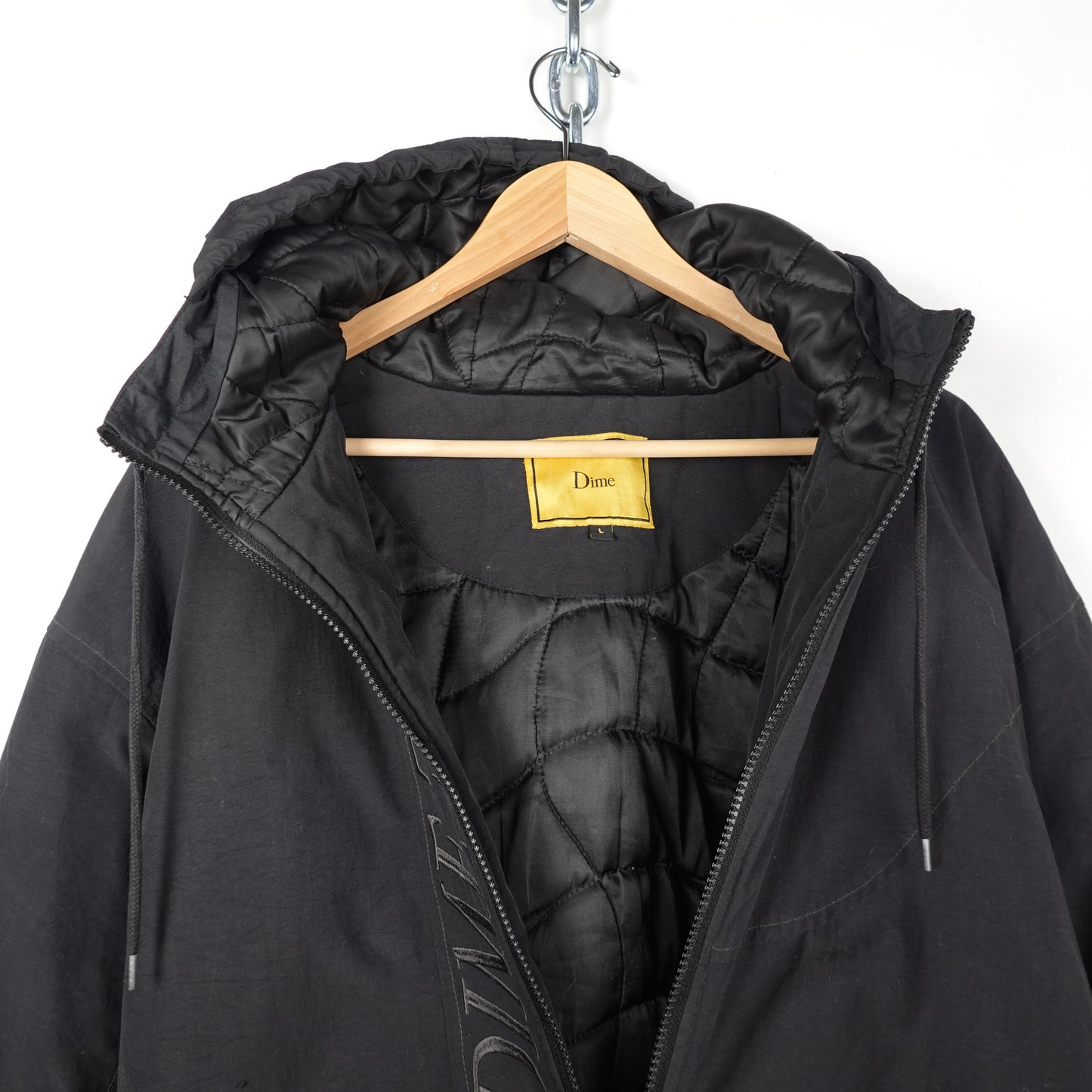 Dime Quilted Black Hooded Jacket - Size L