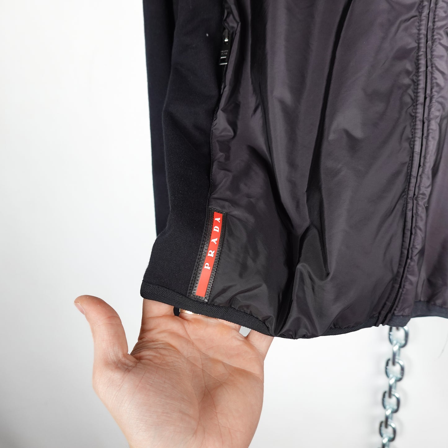 2015 Prada Nylon Panel Zip Up Sweater - Size L