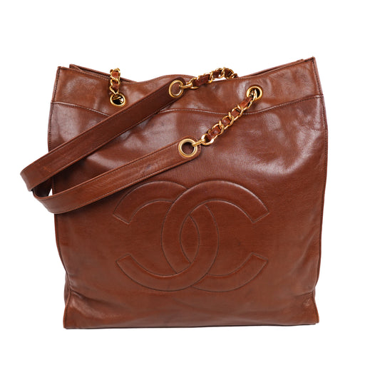 Vintage Chanel 3 Series Brown Lambskin XL CC Shopping Tote (1994–1996)