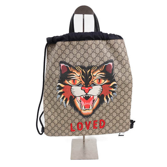 Gucci GG Supreme Angry Cat Drawstring Bag