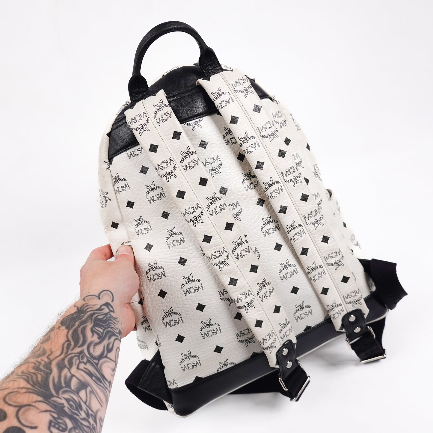 MCM Studded White Backpack