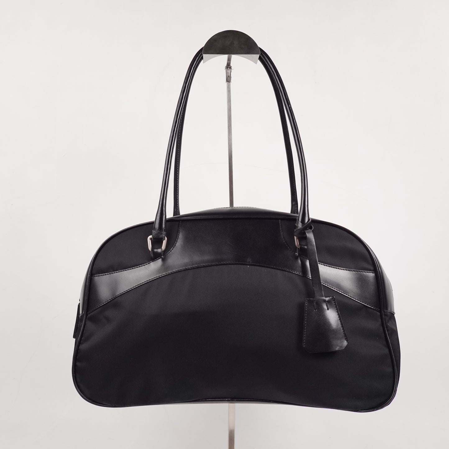 Prada Black Nylon Leather Bauletto Bag