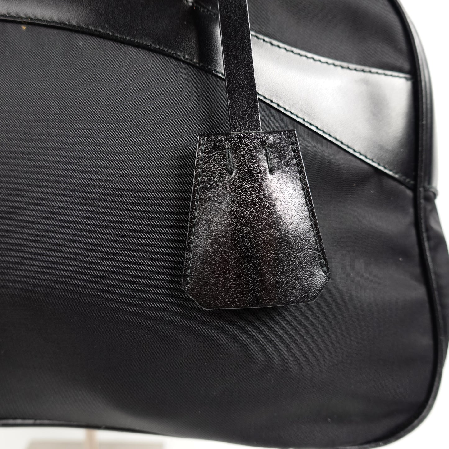 Prada Black Nylon Leather Bauletto Bag