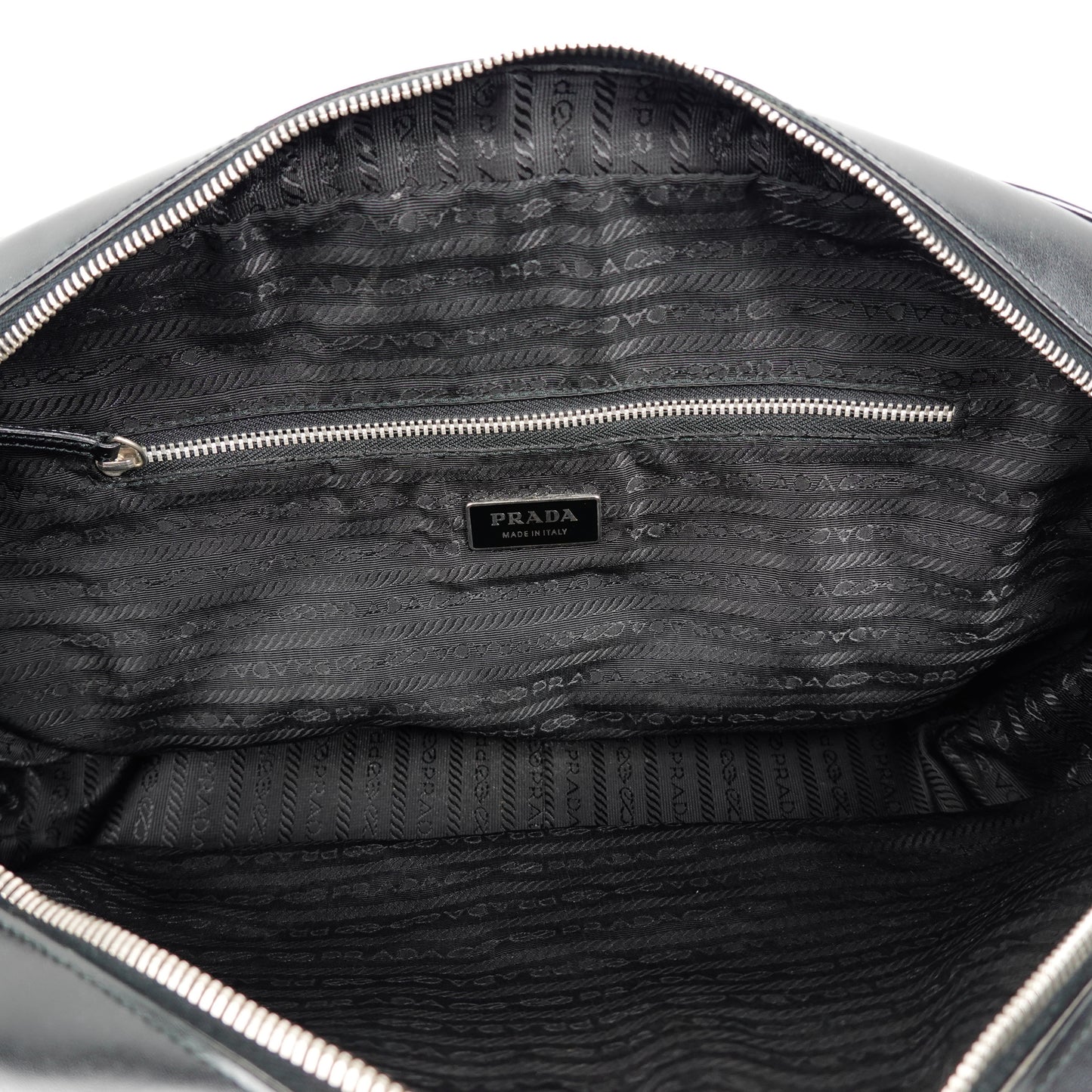 Prada Black Nylon Leather Bauletto Bag