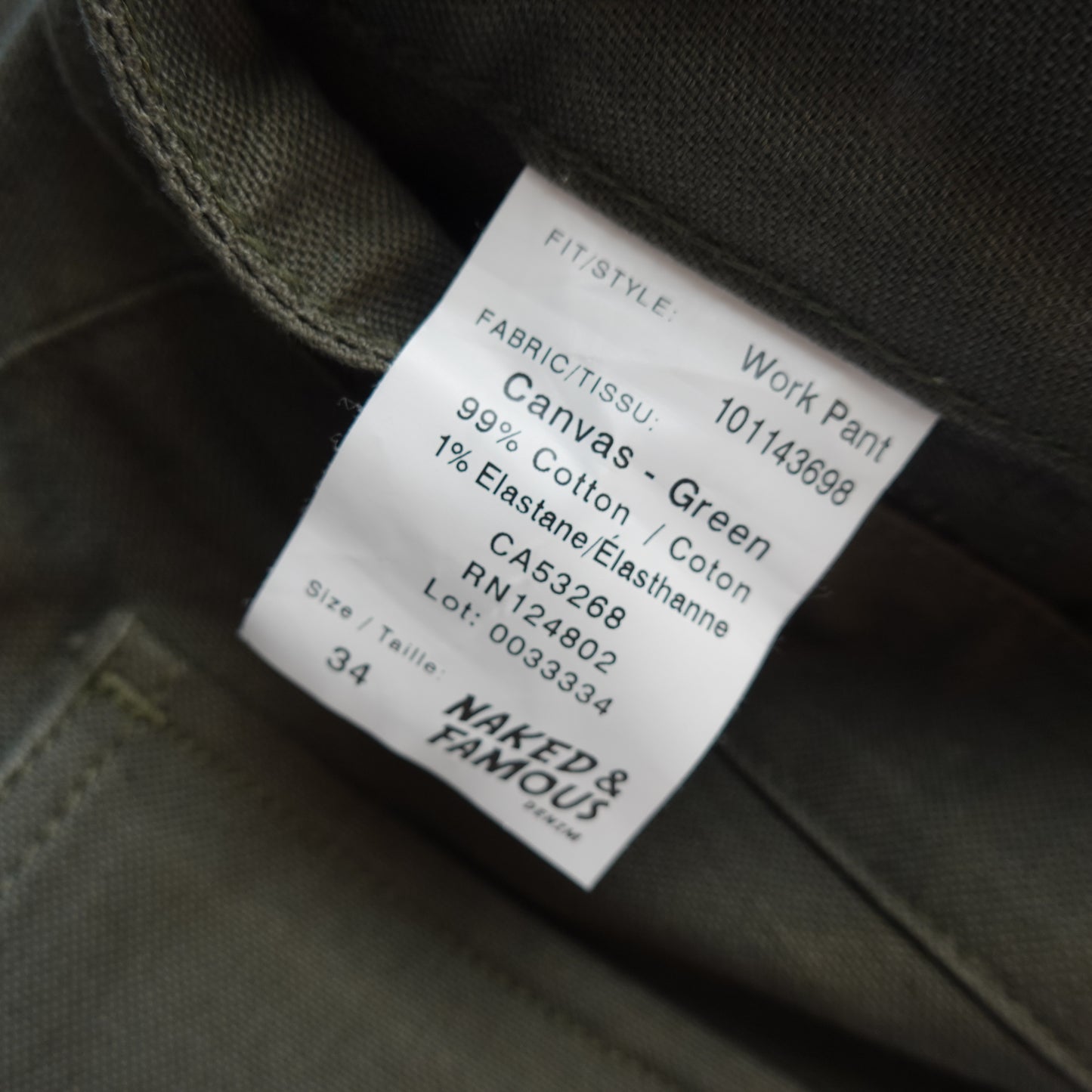 Naked & Famous Green Work Pants - Size 34