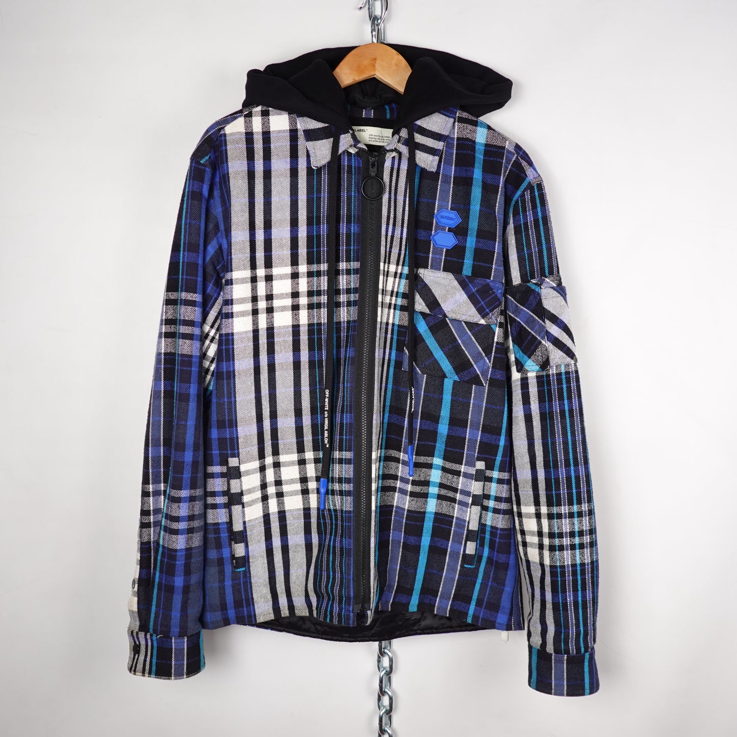 Off White Oversized Flannel Hooded Jacket - Size S
