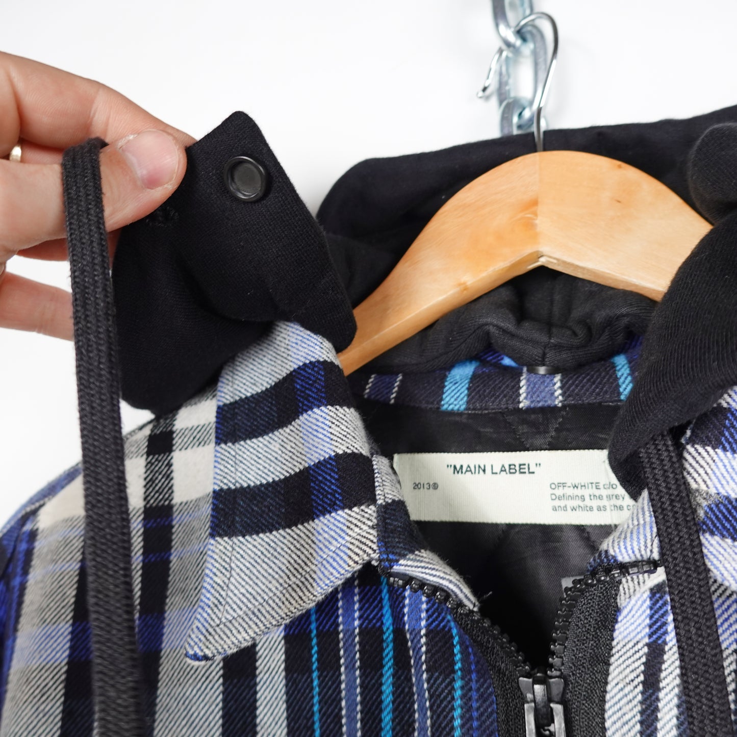 Off White Oversized Flannel Hooded Jacket - Size S