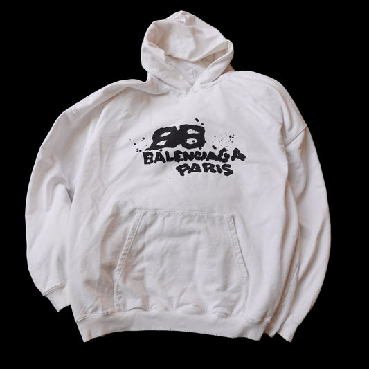 Balenciaga Hand Drawn BB Logo Distressed Hoodie - Size XL