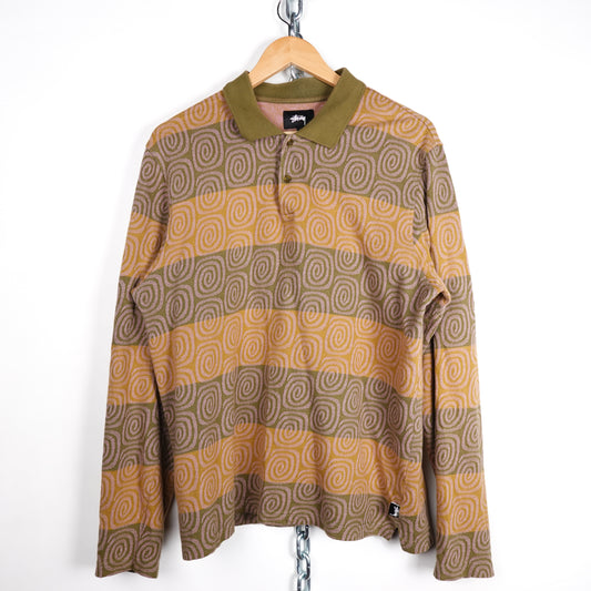 Stussy Swirl Striped Polo - Size L