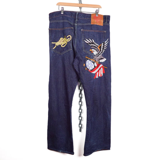 Ed Hardy Eagle Flag Denim Pants - Size 38