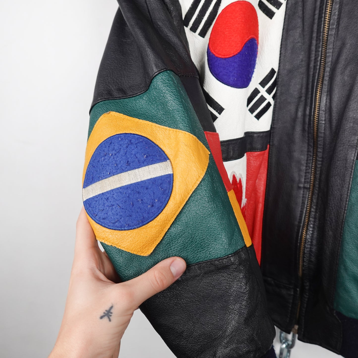 1990s Genuine Leather Flag Jacket - Size S