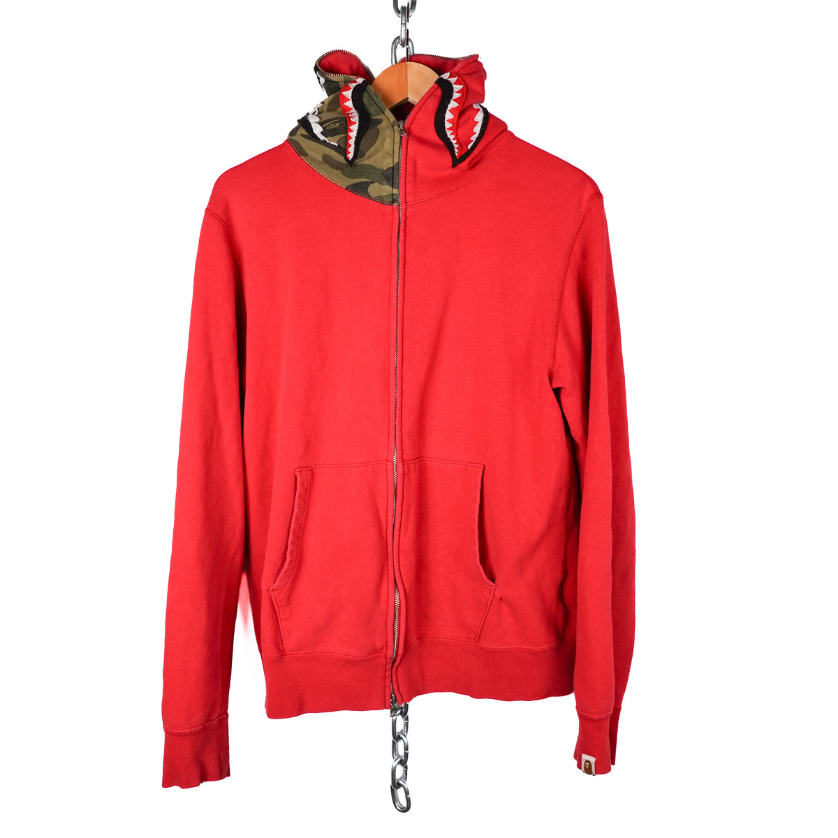 Bape Full Zip Red Shark Hoodie - Size L