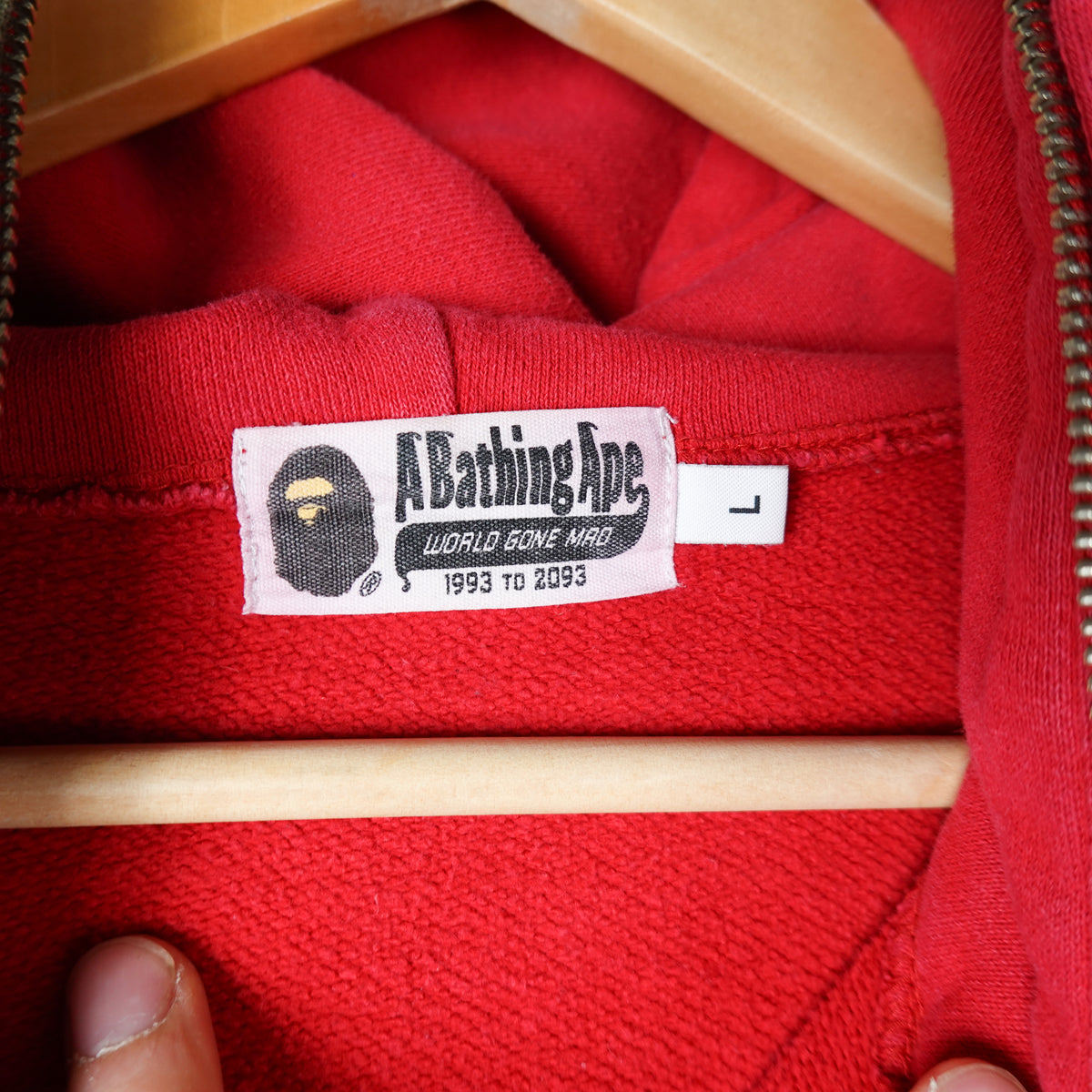 Bape Full Zip Red Shark Hoodie - Size L