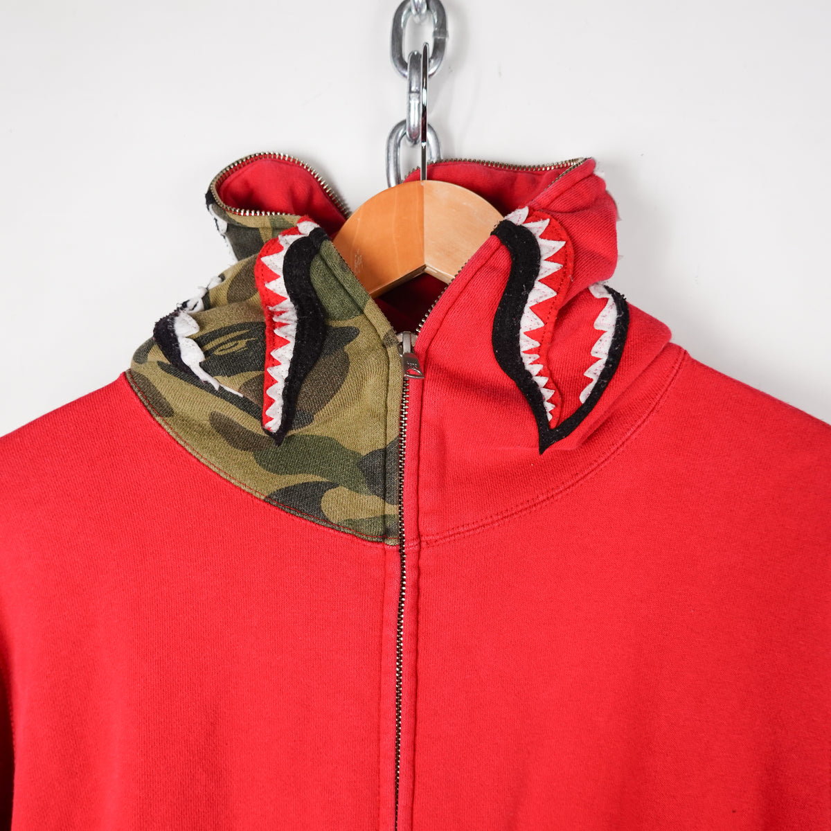 Bape Full Zip Red Shark Hoodie - Size L