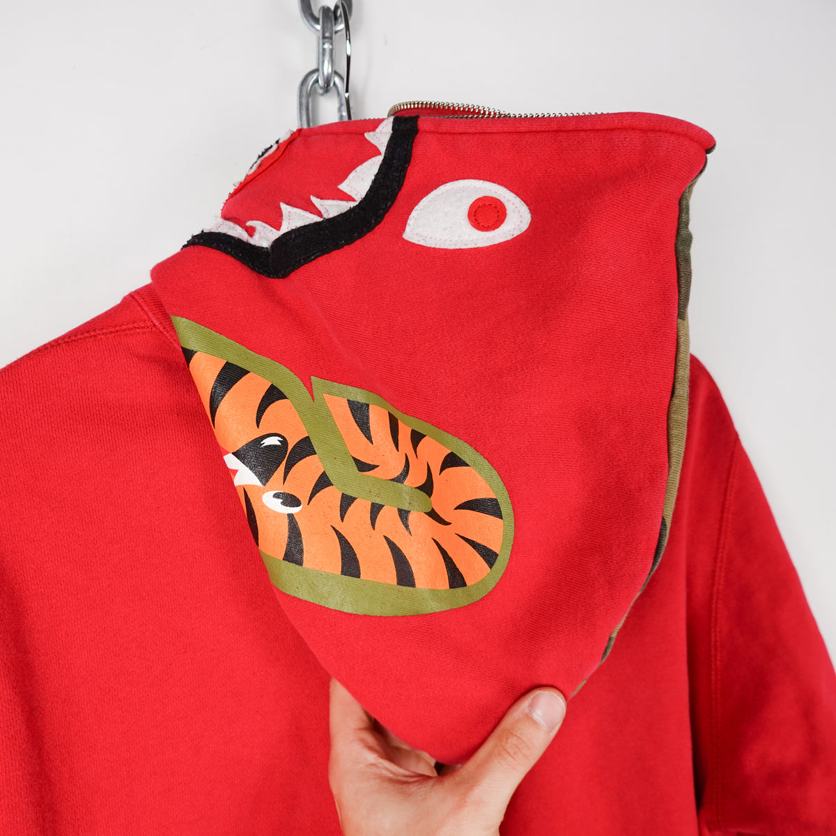 Bape Full Zip Red Shark Hoodie - Size L