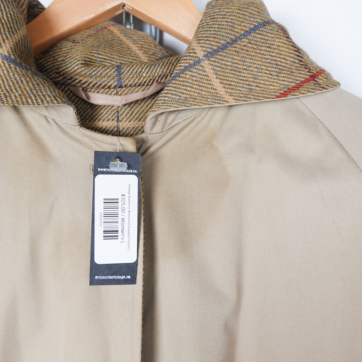 Vintage Burberry Wool lined Hooded Trench Coat - Women's L