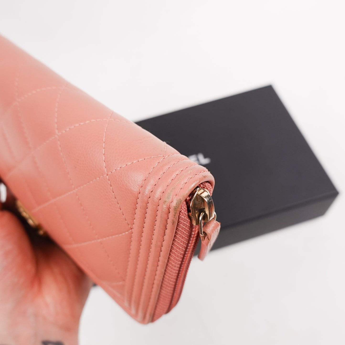 Chanel Boy Lambskin Wallet Peach