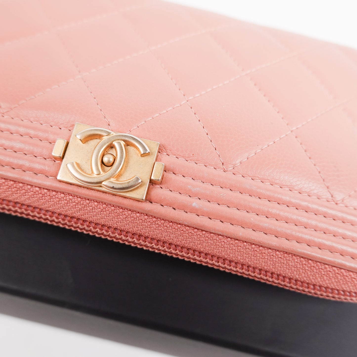 Chanel Boy Lambskin Wallet Peach