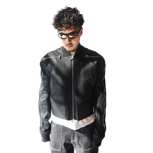 FW24 Porterville Rick Owens Seb Leather Zip Bomber Jacket - Size M