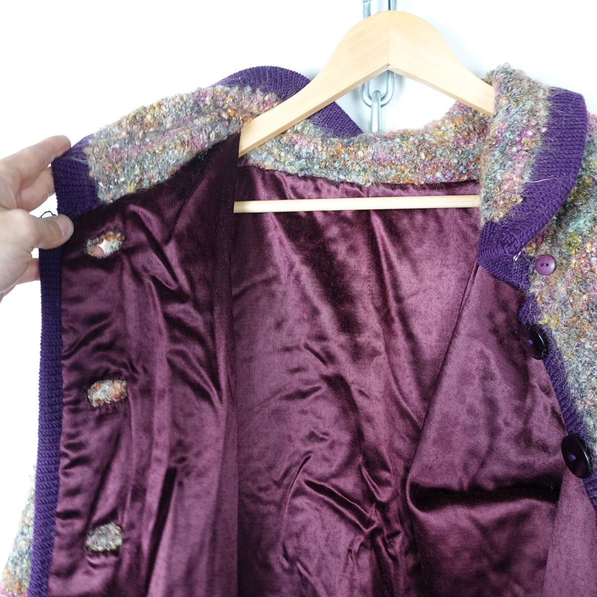 Vintage Bouclé Knit Multicolour Cardigan - Womens L