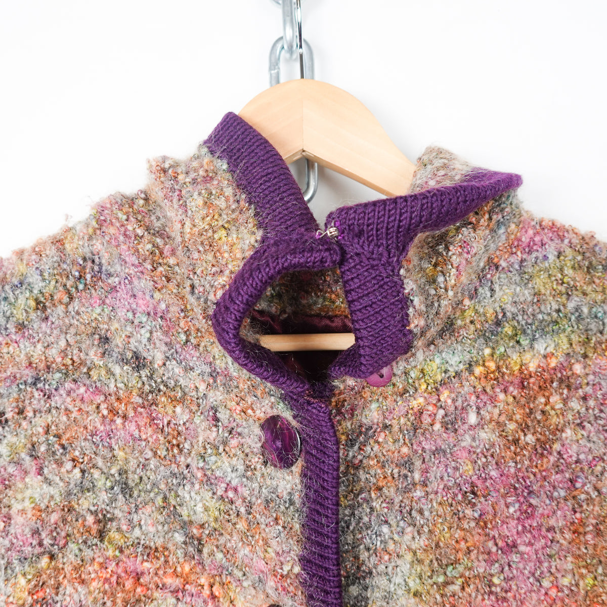 Vintage Bouclé Knit Multicolour Cardigan - Womens L