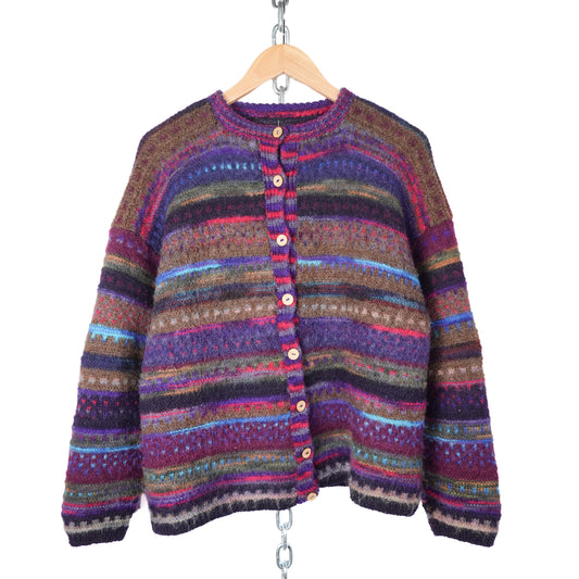 Vintage Handwoven Multicolour Wool Cardigan - Fits S