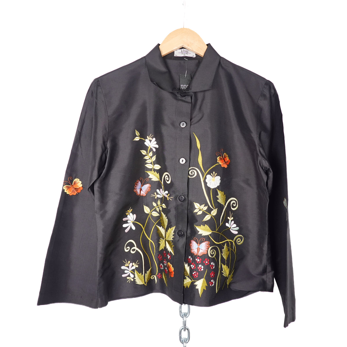 Vintage Silk Black Button up Shirt - Women's XL
