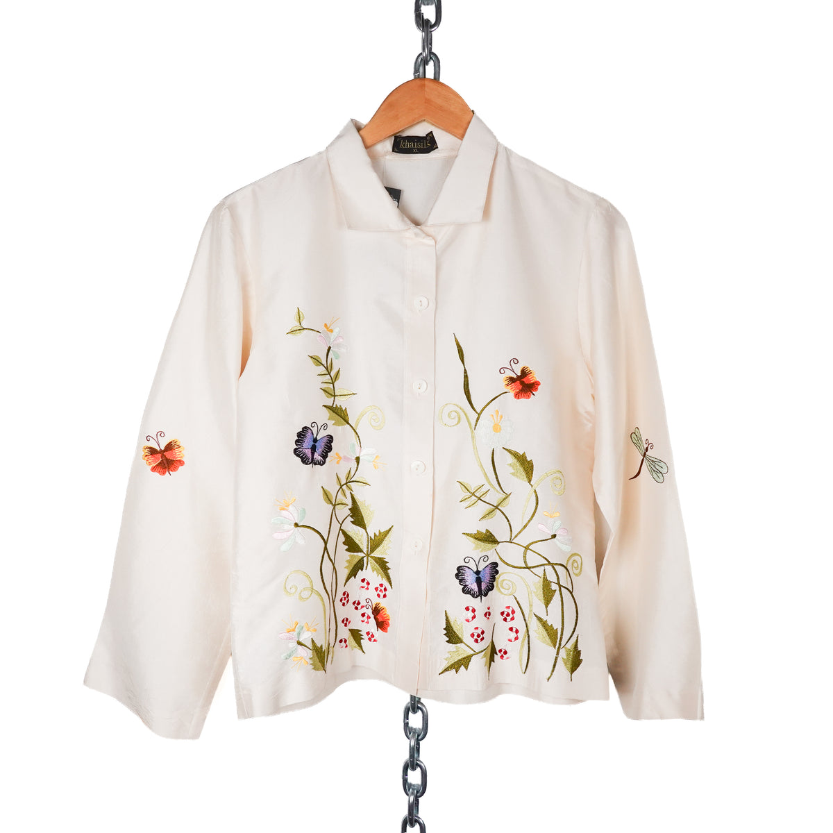 Vintage Silk White Button up Shirt - Women's XL