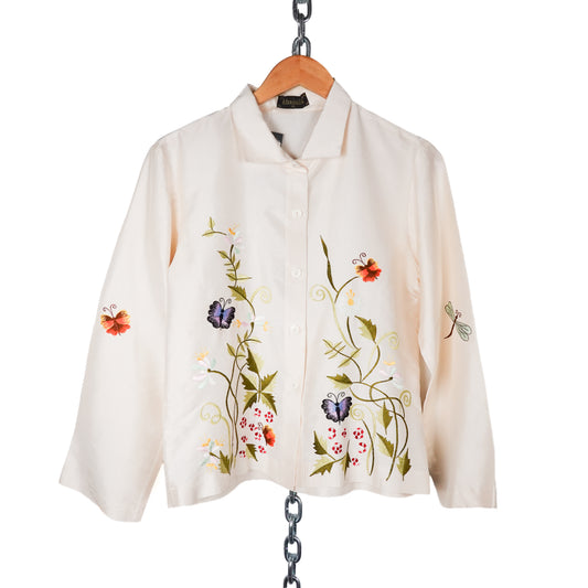 Vintage Silk White Button up Shirt - Women's XL