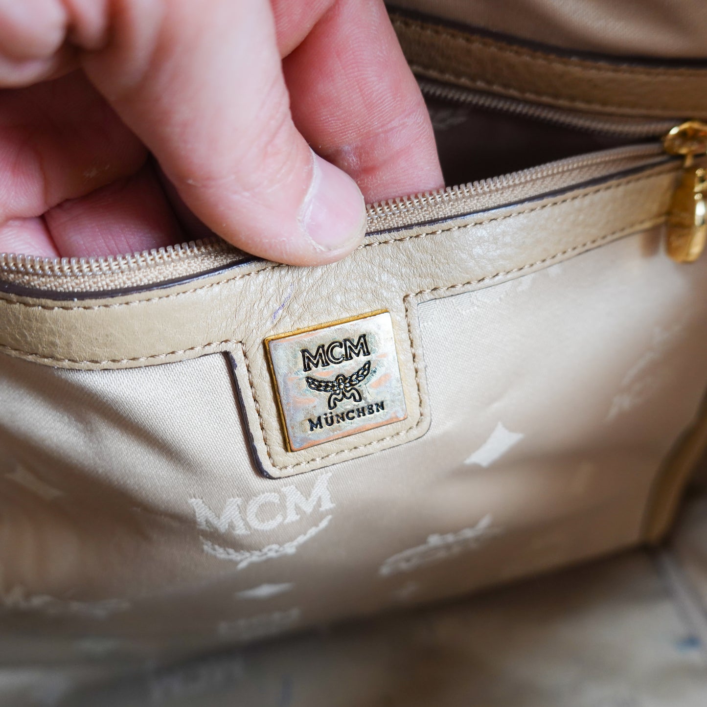 MCM Studded Stark Backpack - Beige