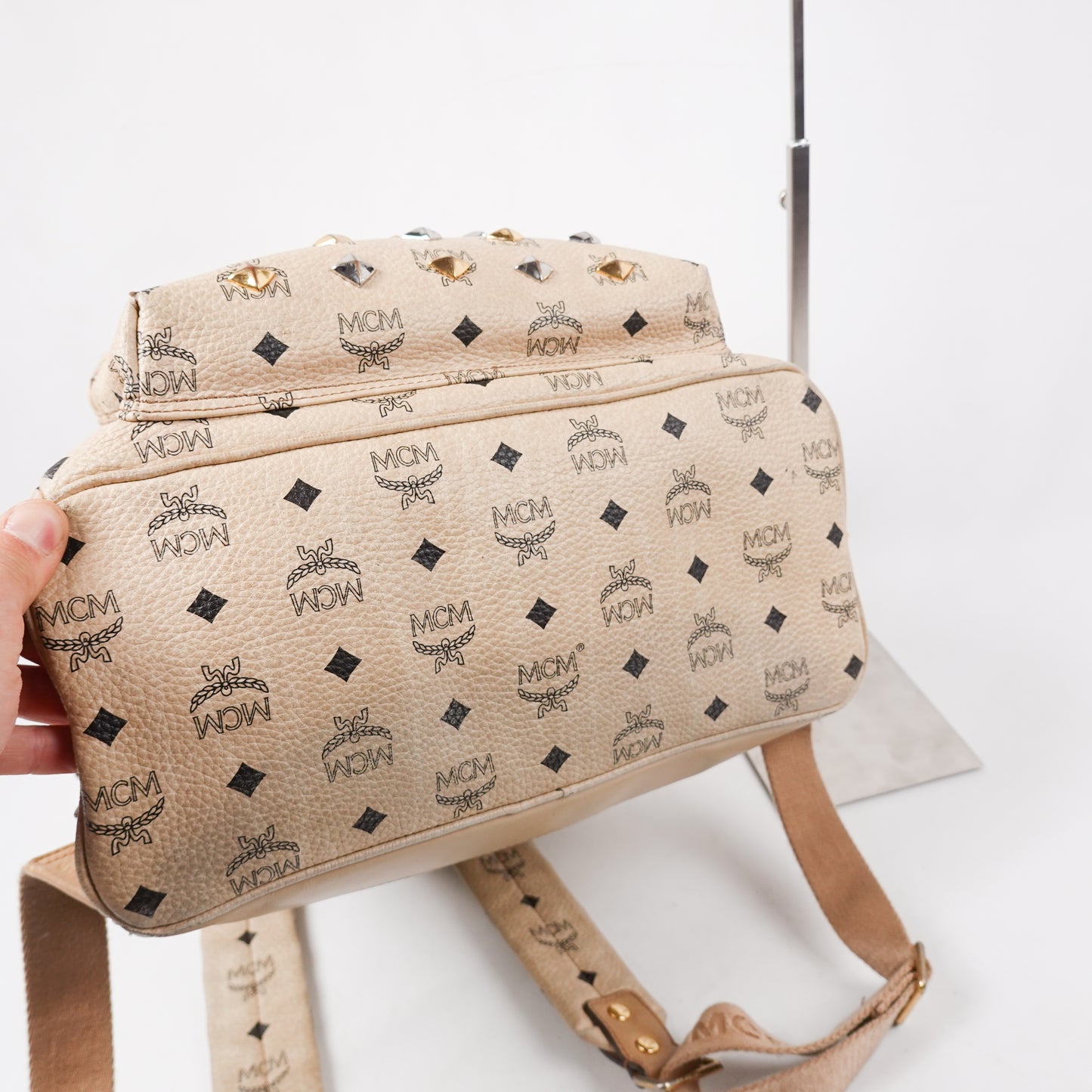 MCM Studded Stark Backpack - Beige