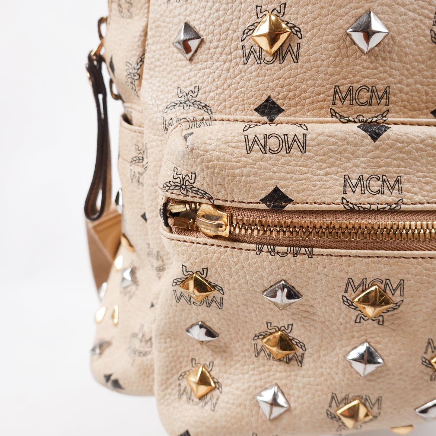 MCM Studded Stark Backpack - Beige