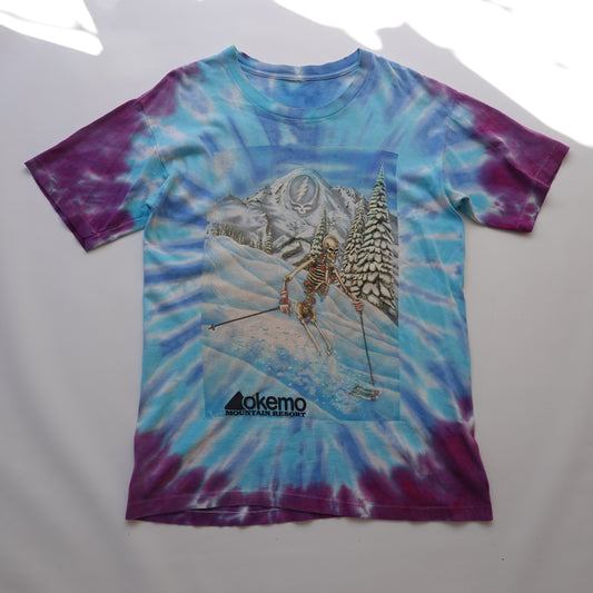 1991 Grateful Dead Skiing Skeleton Tie Dye Tee - Size L