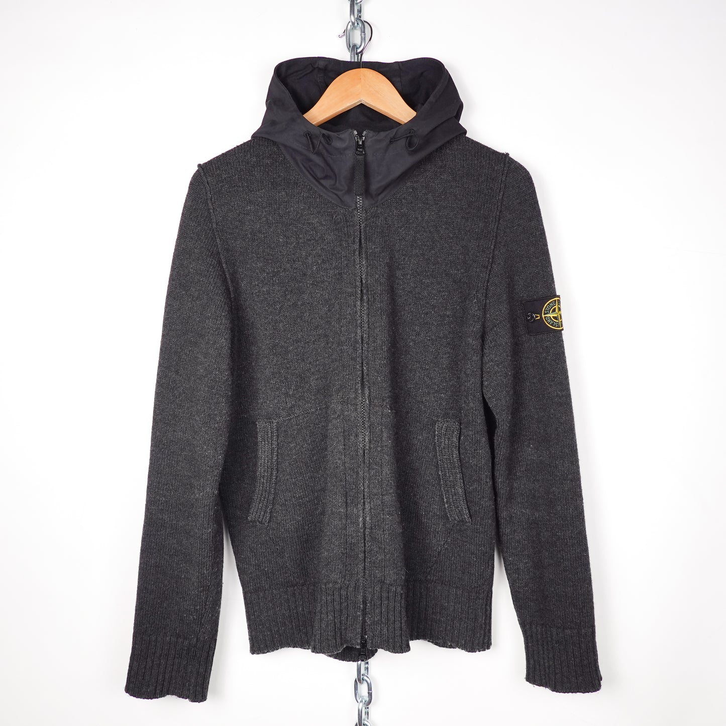 Stone Island Wool Hooded Knit Zip Up - Size L