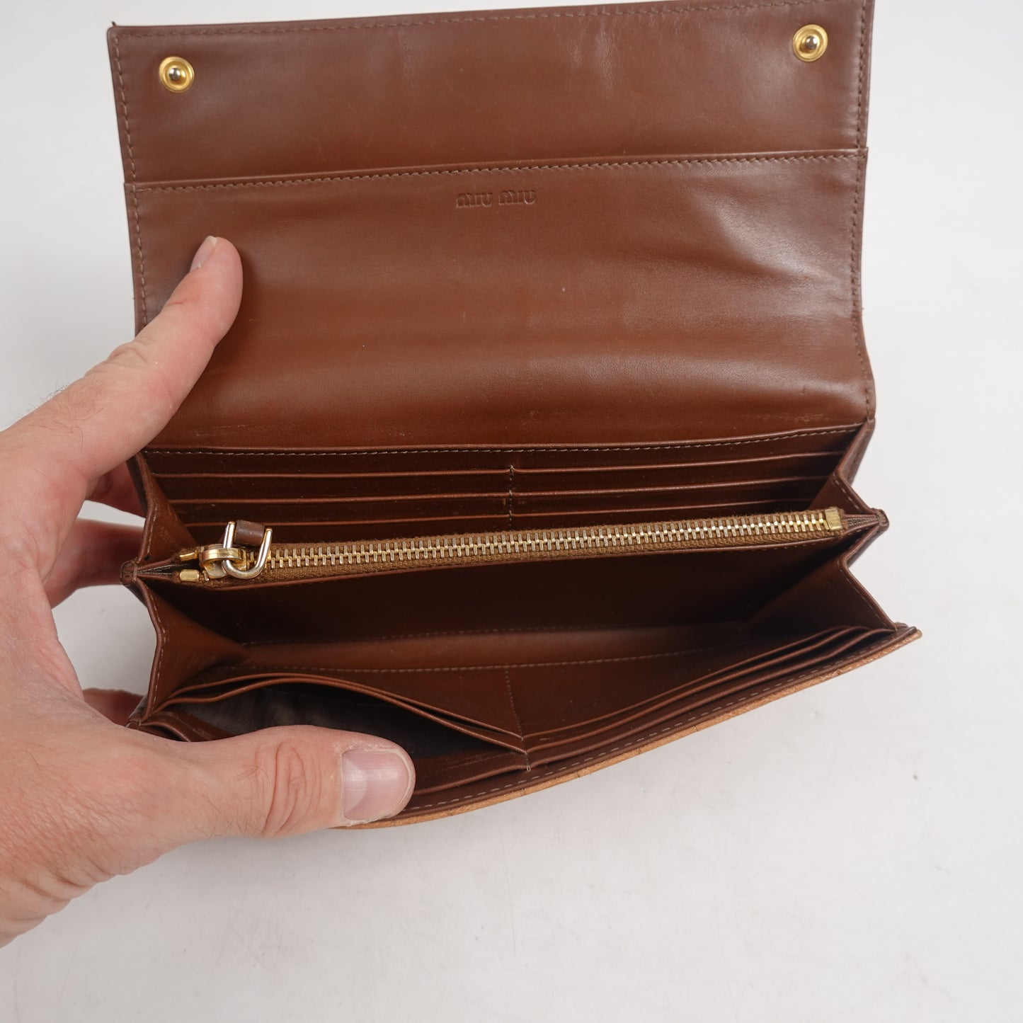 Miu Miu Tan Camel Croc Embossed Long Wallet