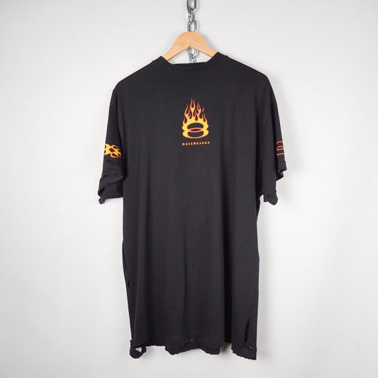SS24 Balenciaga Distressed Burning Unity Oversized Tee - Size 1