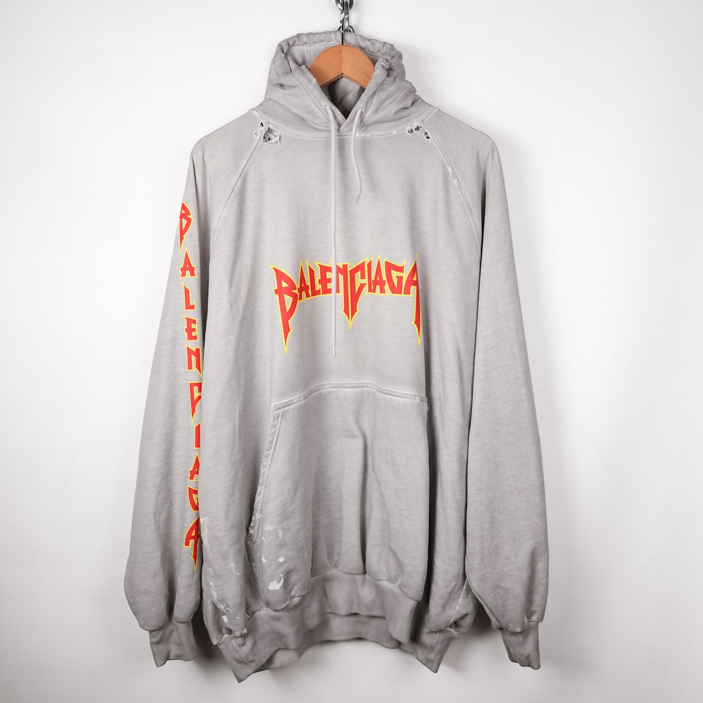 Balenciaga Metal Logo Distressed Oversized Hoodie - Size 1