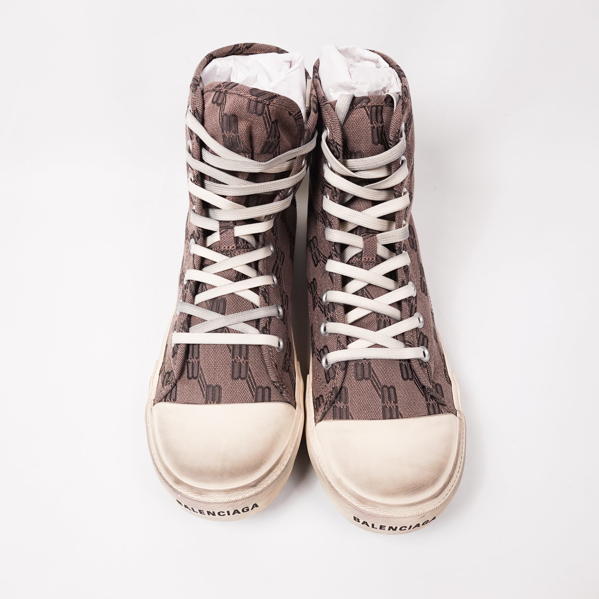 Balenciaga Paris High Top Monogram Sneakers - Size 45 Front Lace Photo