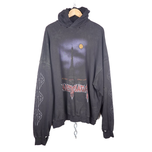 Balenciaga Paris Moon No Pocket Oversized Distressed Hoodie - Size 4