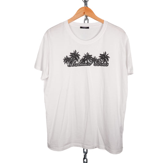 Balmain Palm Print Logo Tee - Size XL