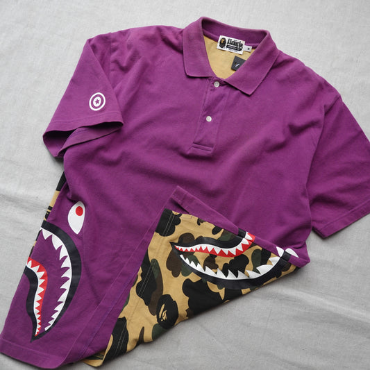 Bape Purple/Camo Shark Polo - Size M