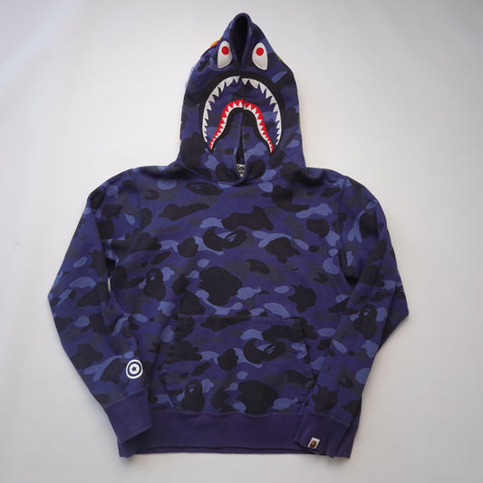 Bape Pullover Blue Camo Shark Hoodie - Size M