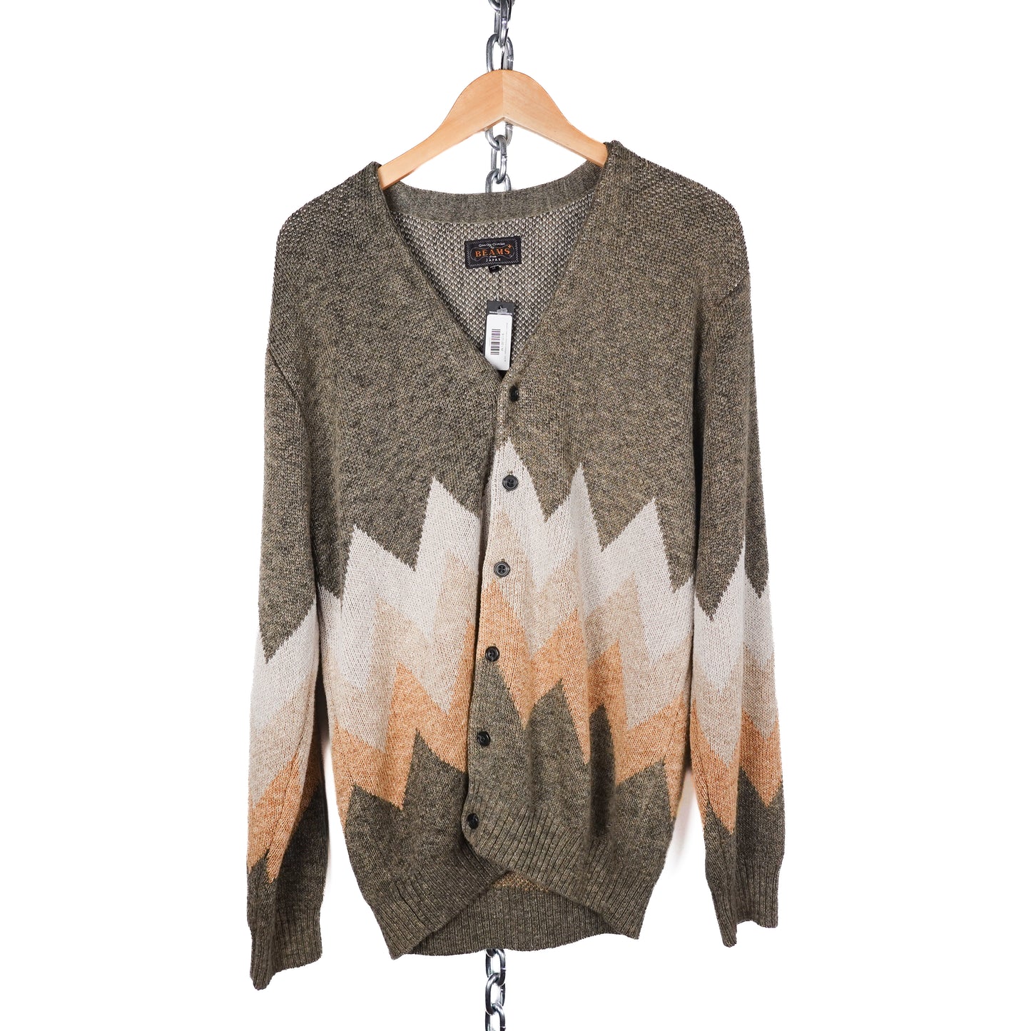 Beams+ Pattern Chevron Cardigan - Size M