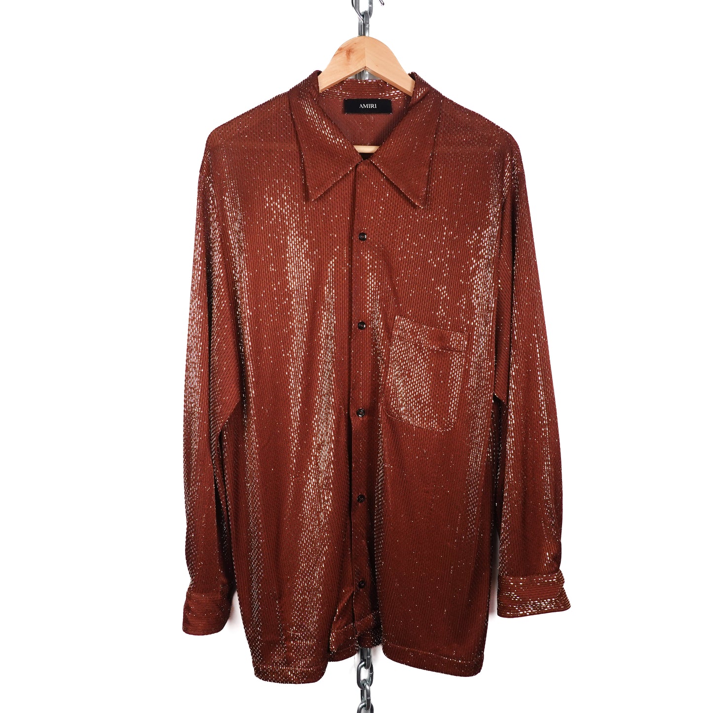 Amiri Brown and Gold Metallic Button Up - Size XL
