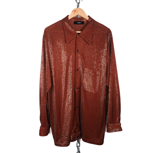 Amiri Brown and Gold Metallic Button Up - Size XL