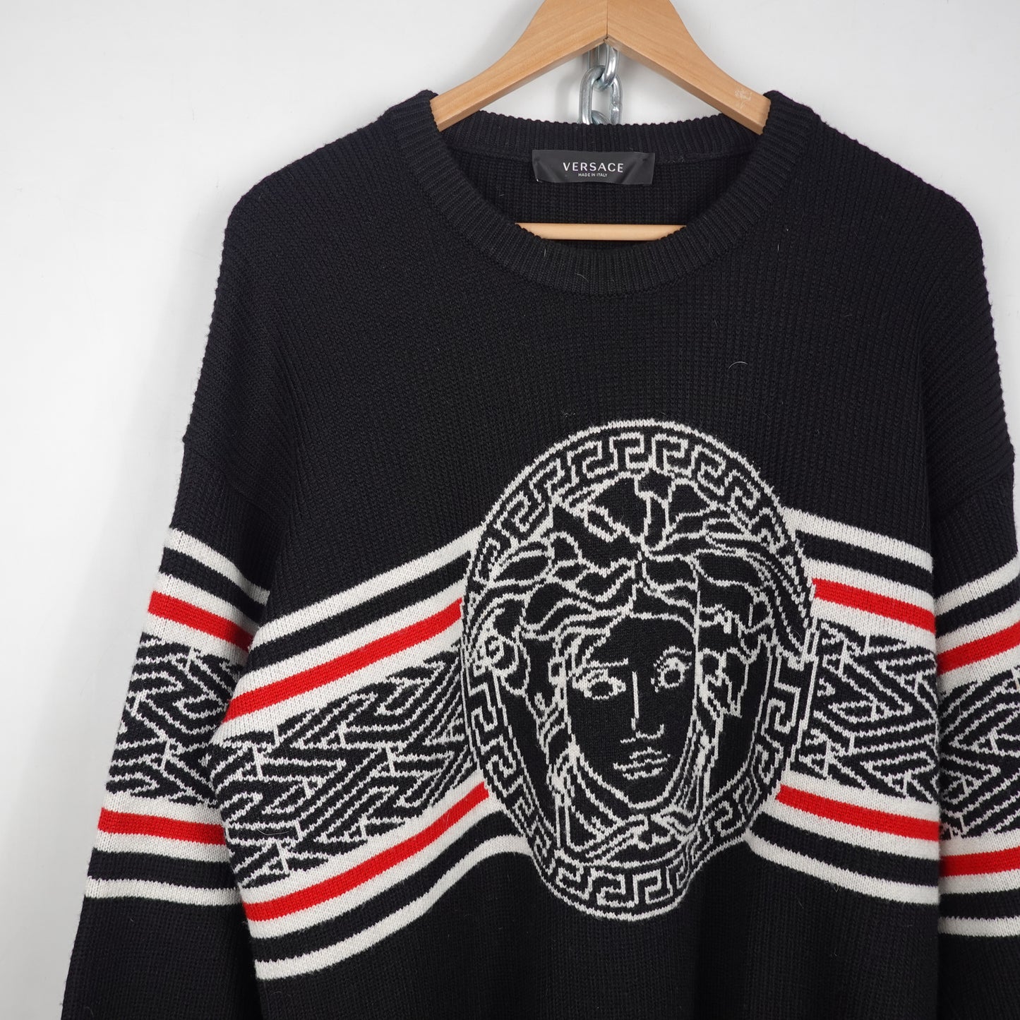 Versace Wool Jacquard Medusa Knit Sweater - Size L