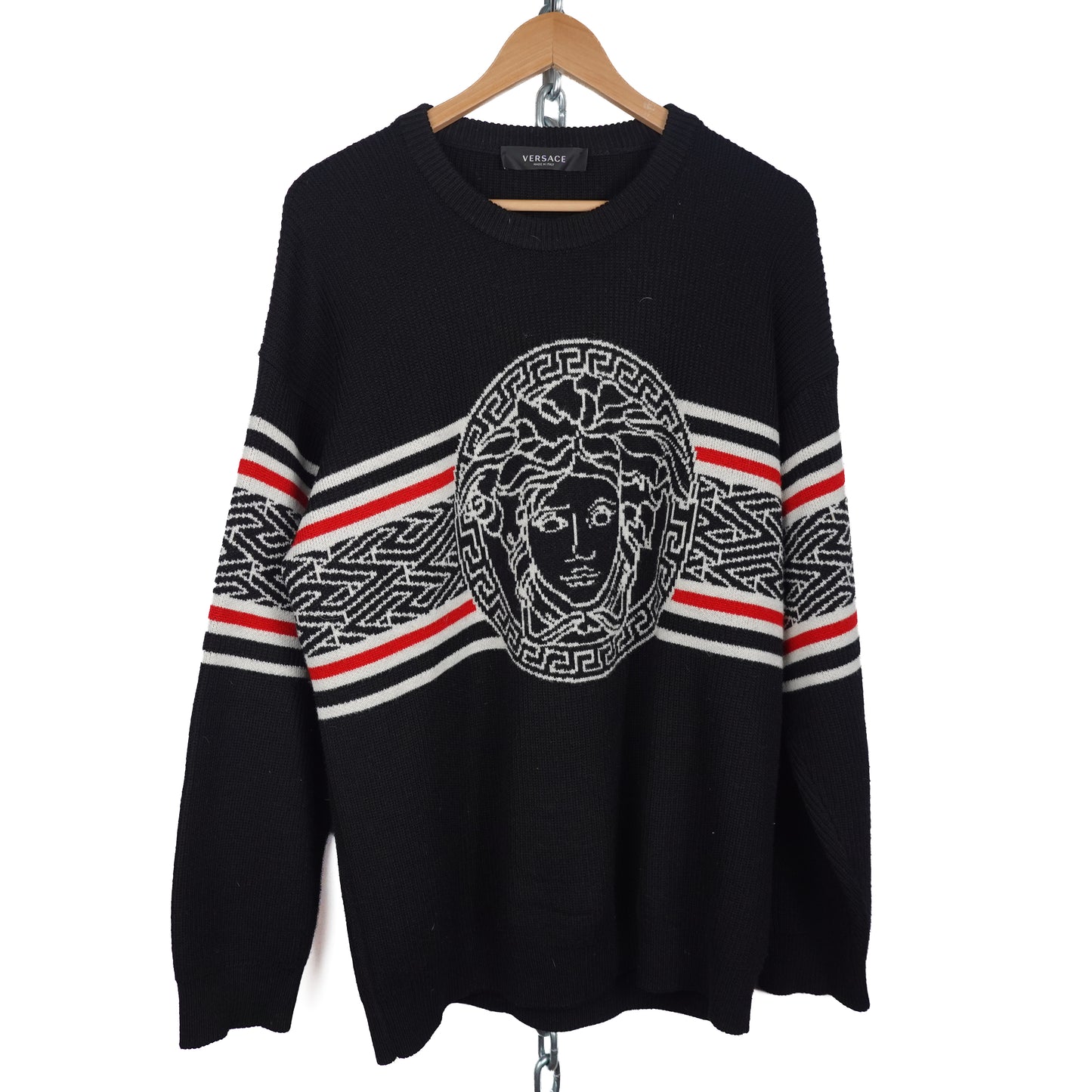 Versace Wool Jacquard Medusa Knit Sweater - Size L