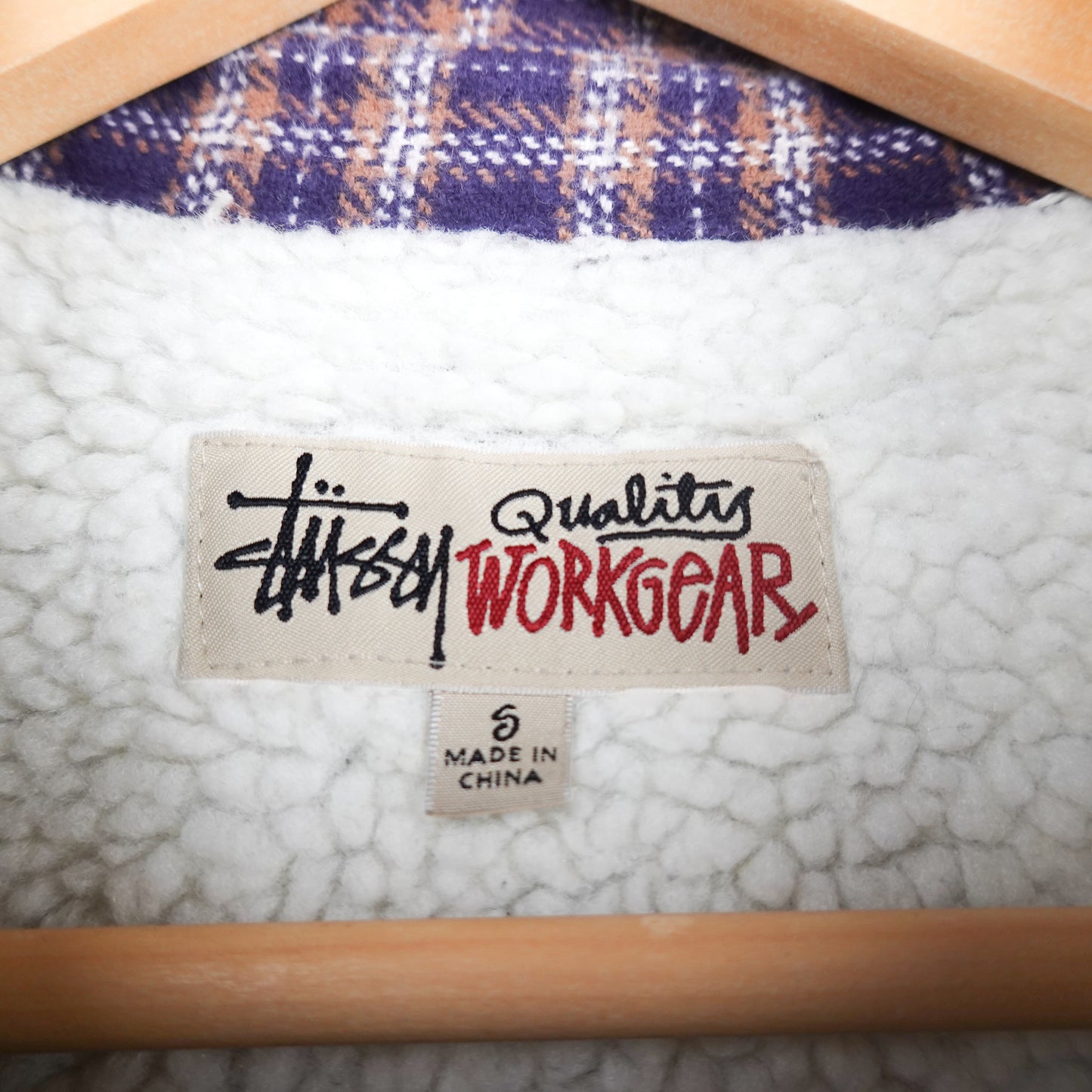 Stussy Workgear Plaid Sherpa Lined Jacket - Size S