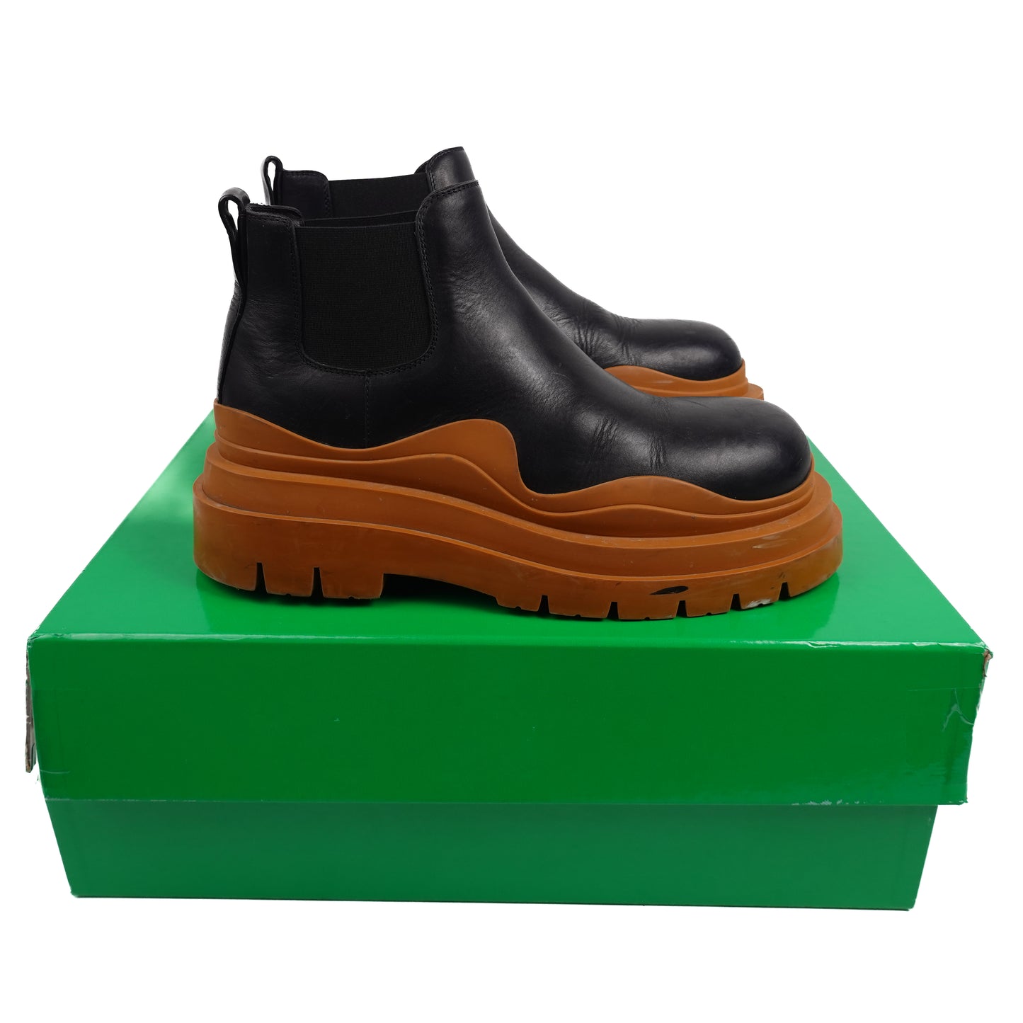 Bottega Veneta Black/Brown Tire Chelsea Boots - Size 9